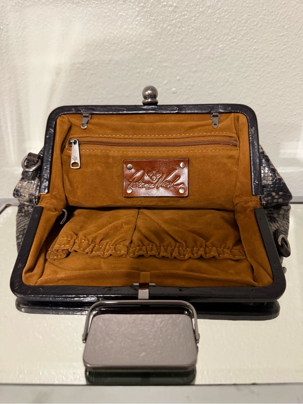 NWT Patricia Nash Smoke Snakeskin Embossed Leather Frame Satchel Handbag P899410
